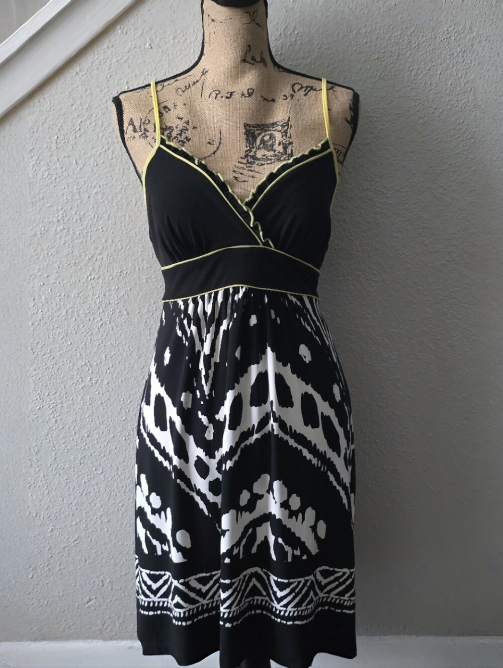 Sweet Storm Y2K Mini Dress Black White Yellow Geometric Pattern Large